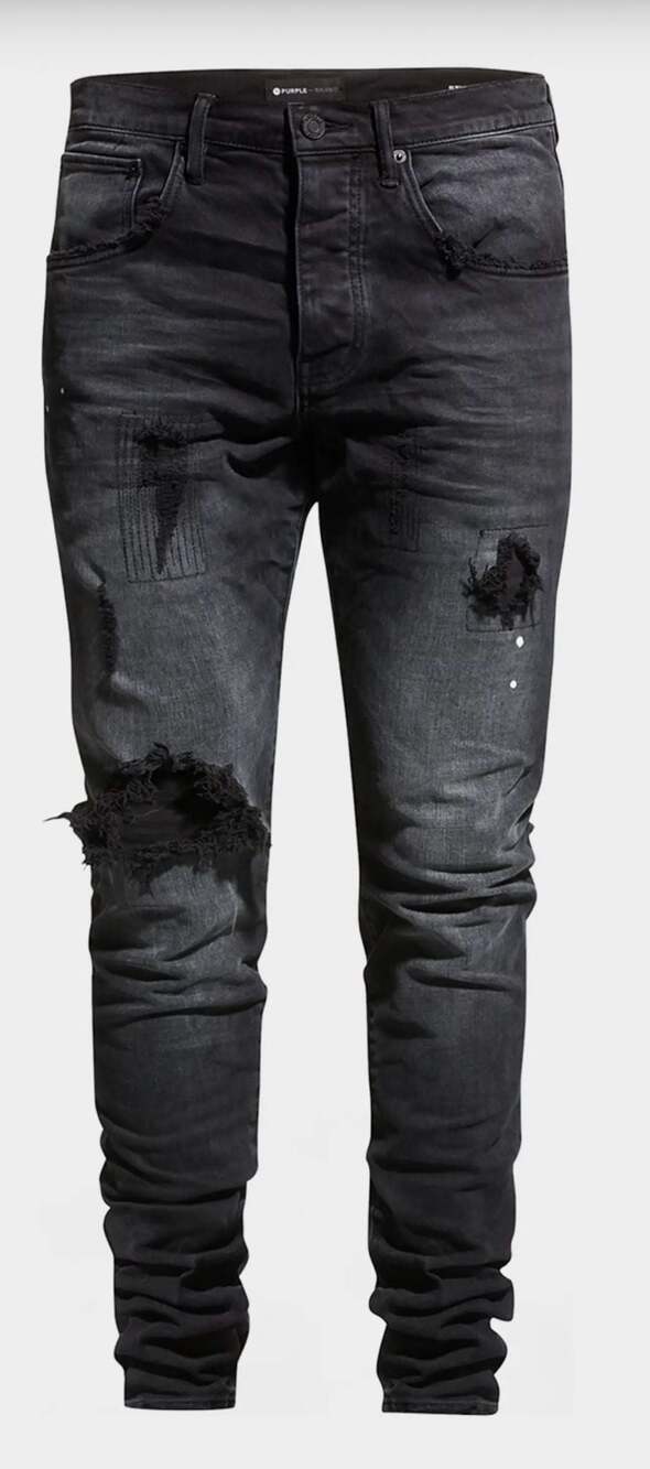 Purple Brand P002 Black Repair Slim Fit Distressed Jeans Size 36